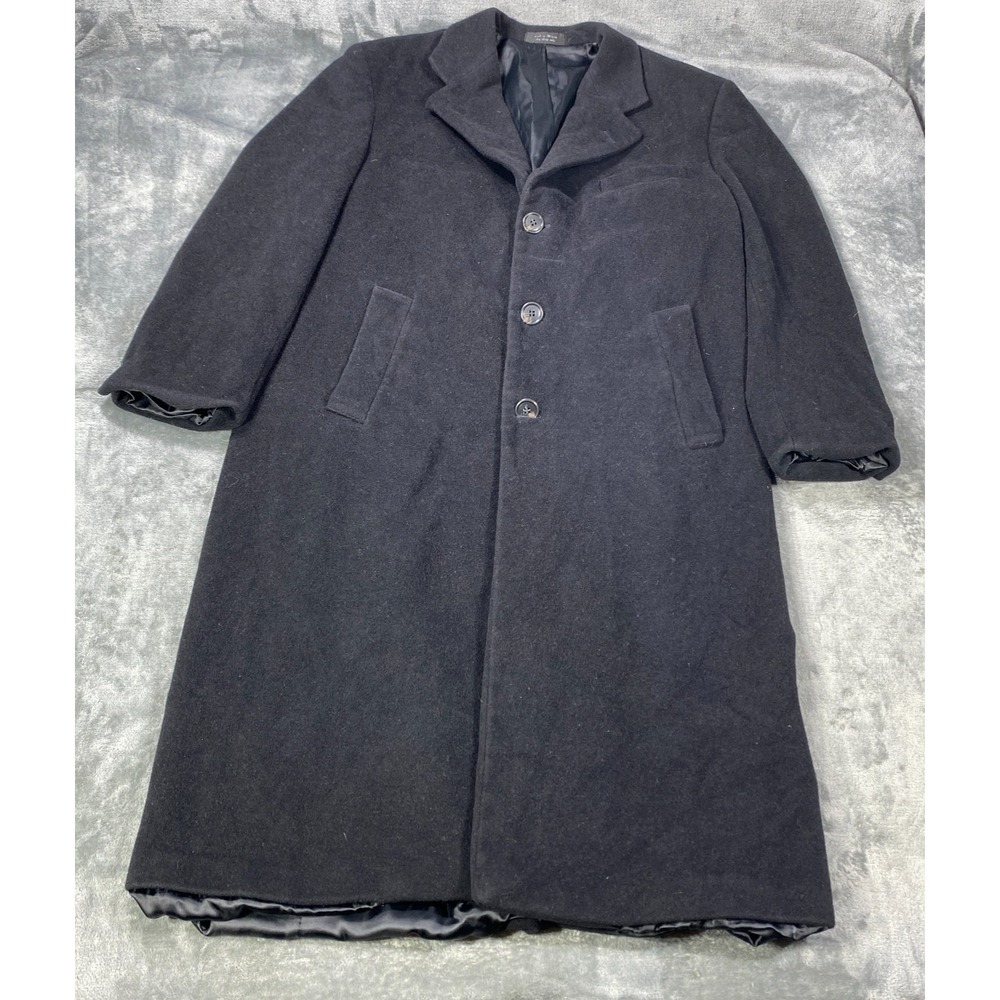 Vintage Chaps Ralph Lauren Men's 44R Overcoat Wool & Cashmere Blend Black